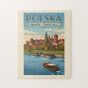 Polen Wawel Königsschloss Illustration Reise Kunst Puzzle