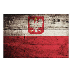 Polenflagge auf altem Holzkorn Fotodruck