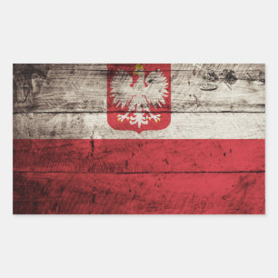 Polenflagge auf altem Holzkorn Rechteckiger Aufkleber
