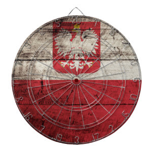 Polenflagge auf altem Holzmaserung Dartscheibe