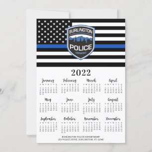 Police 2022 Thin Blue Line Logo 12 Monate Kalender Feiertagskarte