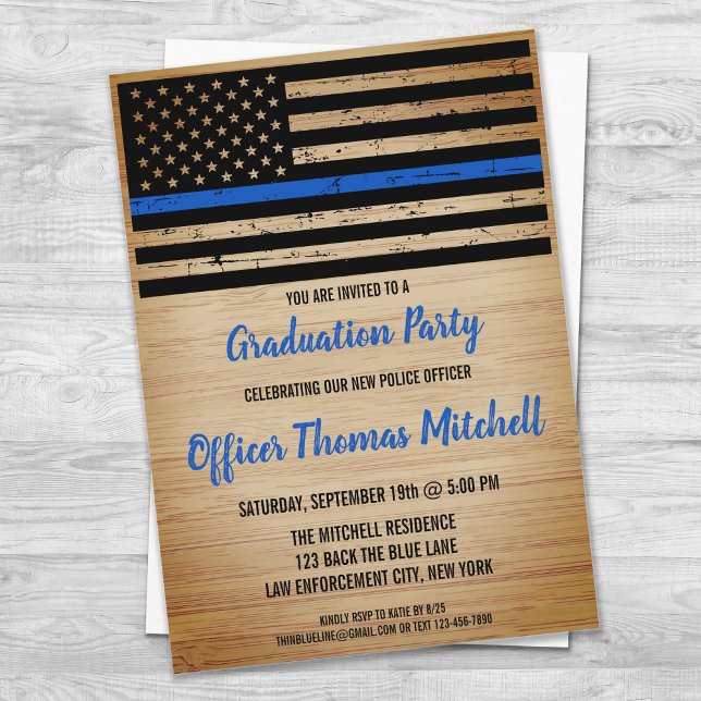 Police Abschluss American Flag Thin Blue Line Einladung (Von Creator hochgeladen)