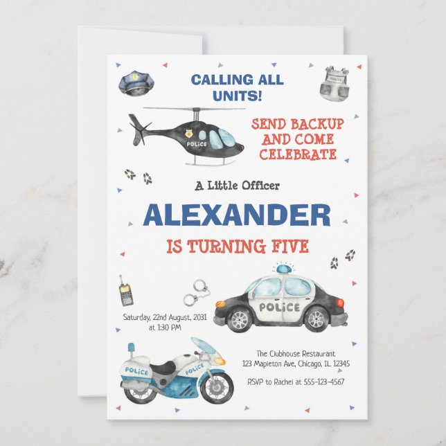 Police Birthday Invitation Police Officer Party Einladung (Vorderseite)