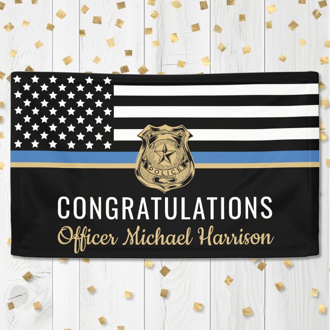 Police Blue Line Flag Herzlichen Glückwunsch Absch Banner (Police Blue Line Flag Congratulations Graduation Banner)