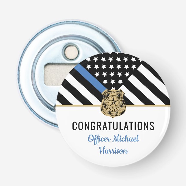 Police Blue Line Flag Herzlichen Glückwunsch Absch Flaschenöffner (Vorderseite)