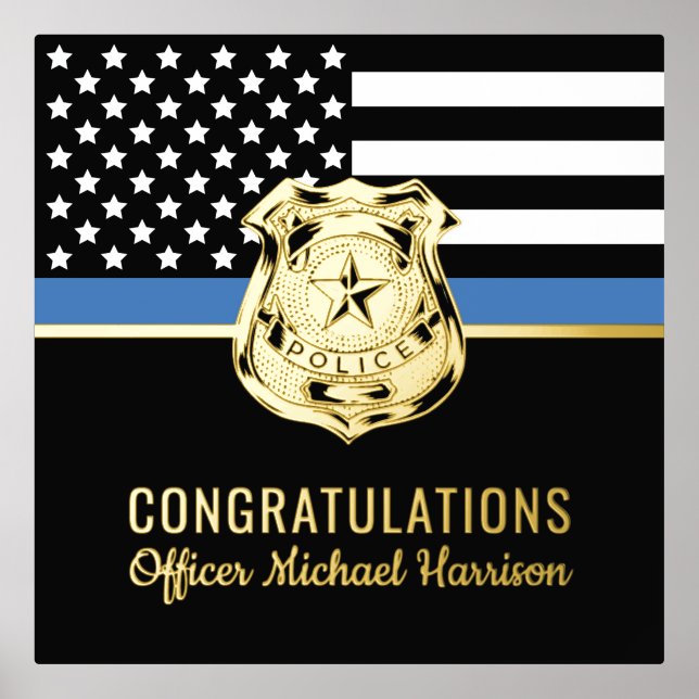 Police Blue Line Flag Herzlichen Glückwunsch Absch Foliendrucke (Vorderseite)