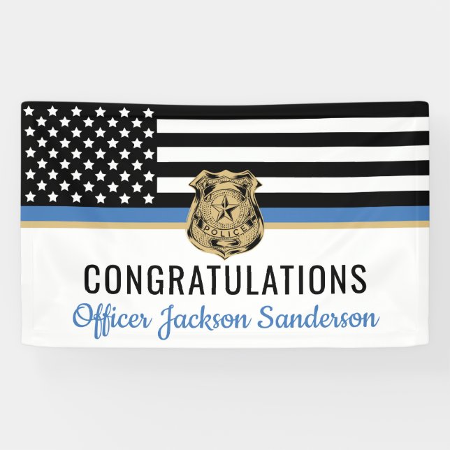 Police Blue Line Flag Herzlichen Glückwunsch Ruhes Banner (Horizontal)