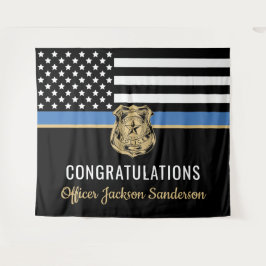 Police Blue Line Flag Herzlichen Glückwunsch Ruhes Wandteppich