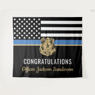 Police Blue Line Flag Herzlichen Glückwunsch Ruhes Wandteppich