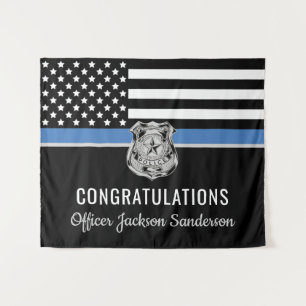 Police Blue Line Flag Herzlichen Glückwunsch Ruhes Wandteppich