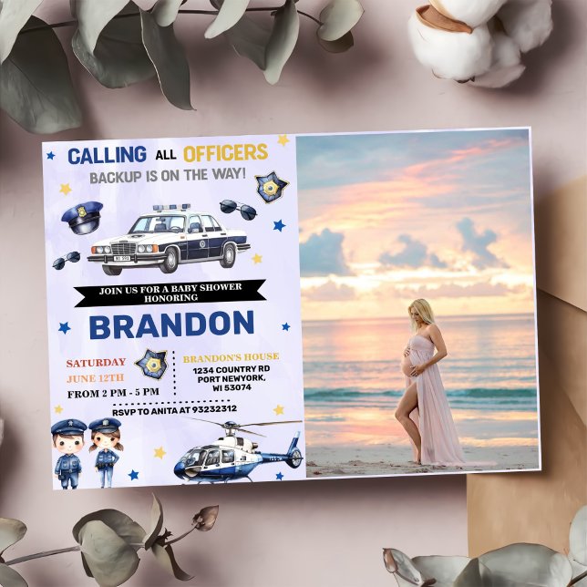 Police Boy Baby Dusche Party Foto Einladung (Von Creator hochgeladen)