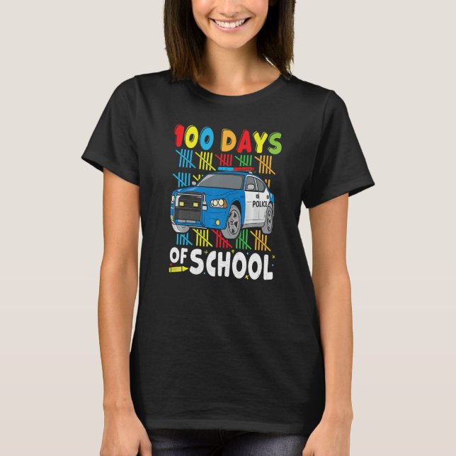 Police Car 100 Days of School for Teachers Boys Ki T-Shirt (Vorderseite)