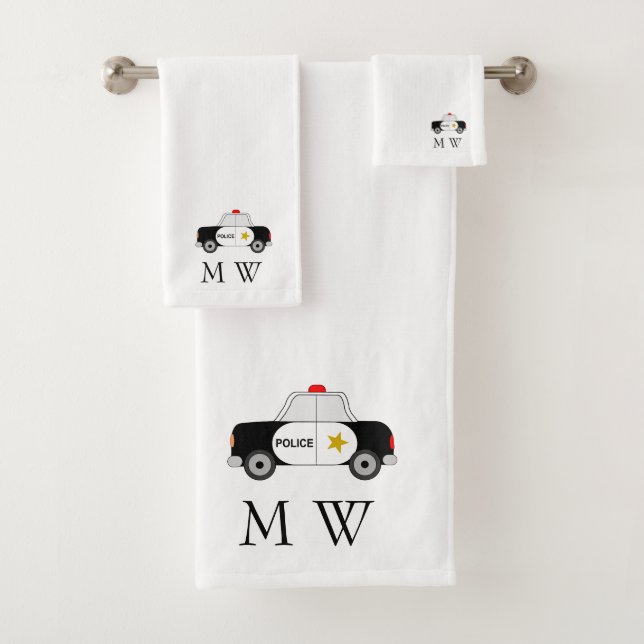 Police Car Design Monogrammed Badhandtuch Set (Insitu)
