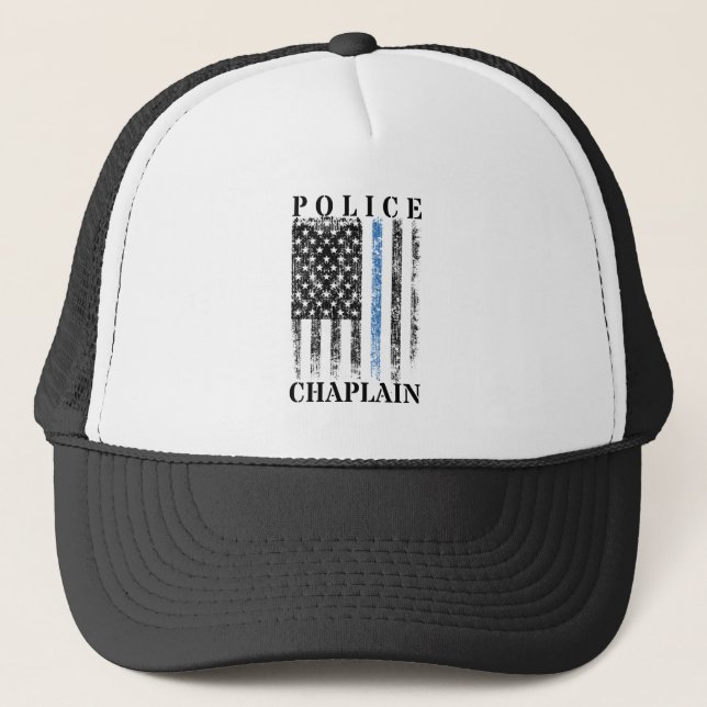 Police Chaplain American USA Flag Truckerkappe (Vorderseite)
