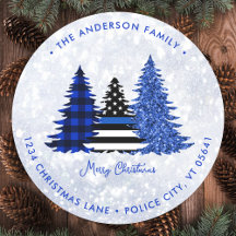Police Christmas Blue Holiday Tree Rücksendeadress