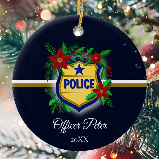 Police Christmas Elegant Holiday Party Keramik Ornament (Von Creator hochgeladen)