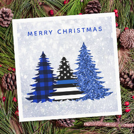 Police Christmas Thin Blue Line Karierter Glitzer  Serviette