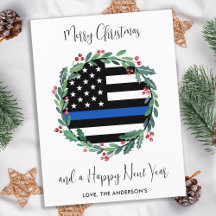 Police Christmas Wreath Blue Holiday Card Budget