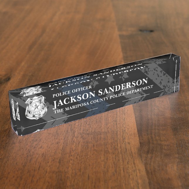 Police Department Thin Blue Line Logo Officer Namensplakette (Seite)