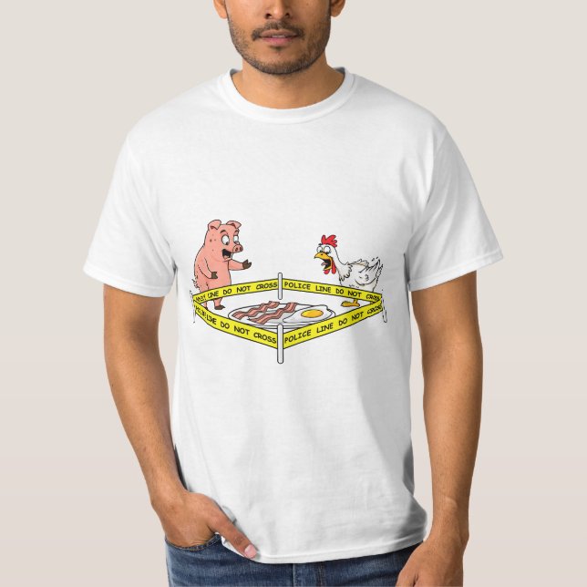 Police Line Do Not Cross Pig And Chicken Funny Foo T-Shirt (Vorderseite)