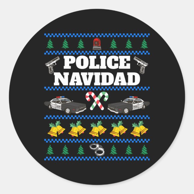 Police Navidad Ugly Runder Aufkleber (Vorderseite)