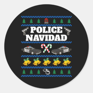 Police Navidad Ugly Runder Aufkleber