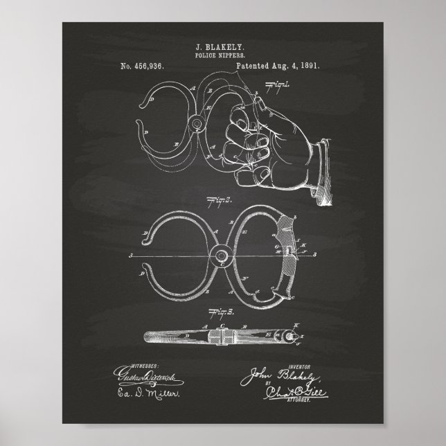 Police Nippers 1891 Patentart - Chalkboard Poster (Vorne)