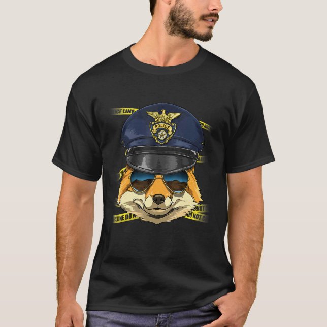 Police Officer Fox PD Cop Crime Scene Wild Animal  T-Shirt (Vorderseite)