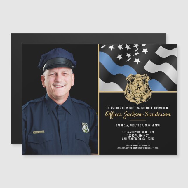 Police Officer Retirement Law Enforcement Photo Magneteinladung (Vorne/Hinten)