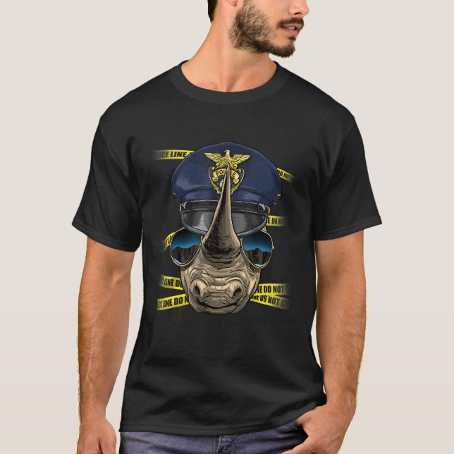 Police Officer Rhinoceros PD Cop Crime Scene Afric T-Shirt (Vorderseite)