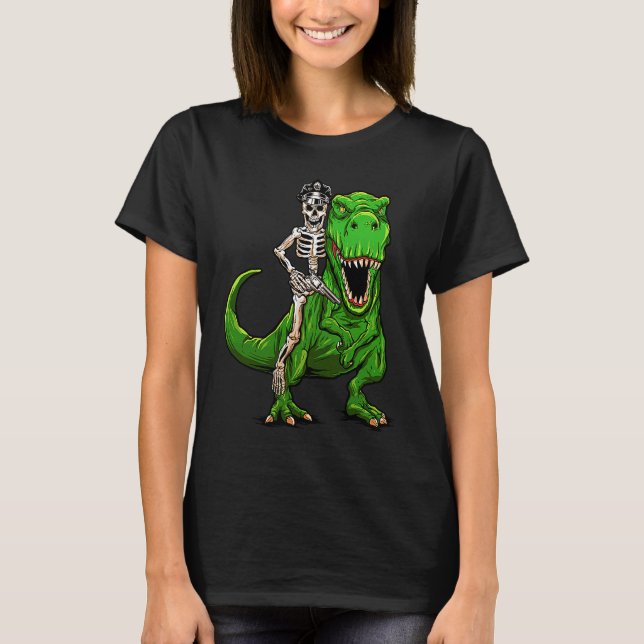 Police Officer Skeleton Dinosaur T Rex Halloween C T-Shirt (Vorderseite)