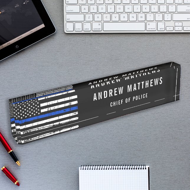 Police Officer Thin Blue Line American Flag Namensplakette (Von Creator hochgeladen)