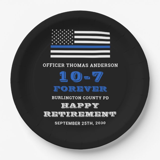Police Party Thin Blue Line Happy Pensionierung Pappteller (Vorderseite)