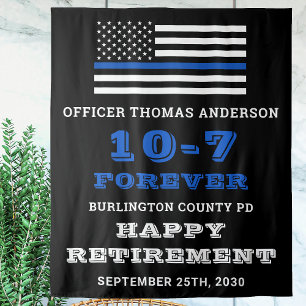 Police Party Thin Blue Line Happy Retirement  Wandteppich