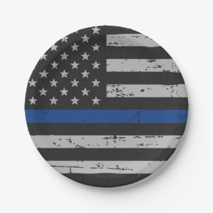 Police Party Vintage Flagge mit blauer Linie Pappteller