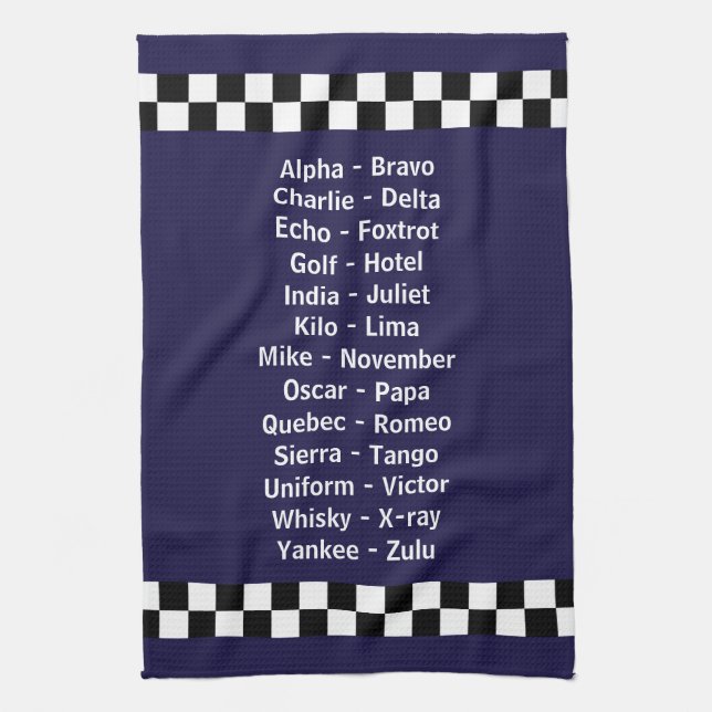 Police Phonetic Alphabet Dark Blue Geschirrtuch (Vertikal)