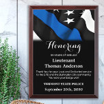 Police Retirement Anniversary Thin Blue Line Awardplakette<br><div class="desc">Celebrate and show your appreciation to an outstanding Police Officer with this Thin Blue Line Award - American flag design in Police Flag colors , modern black blue design. Personalize this police retirement award with officers name, text with law enforcement department name and community, and date of retirement. COPYRIGHT ©...</div>