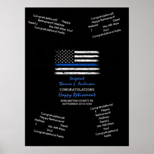 Police Retirement Gästebuch Thin Blue Line Black