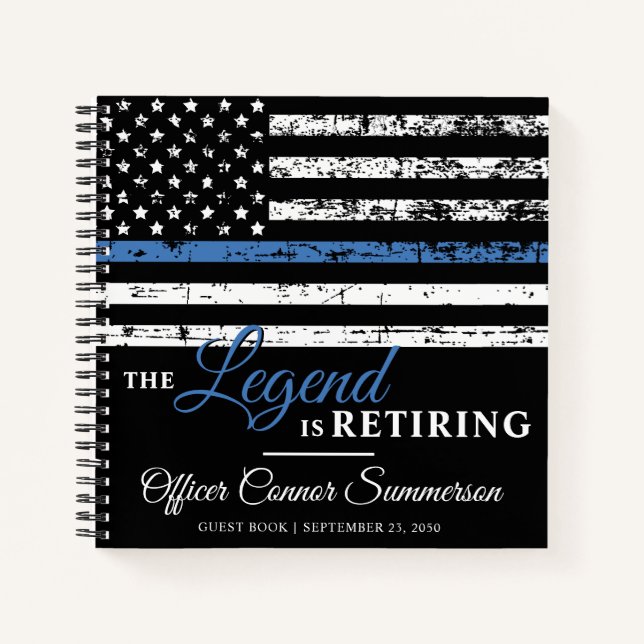 Police Retirement Thin Blue Line Flaggengast Notizbuch (Vorderseite)