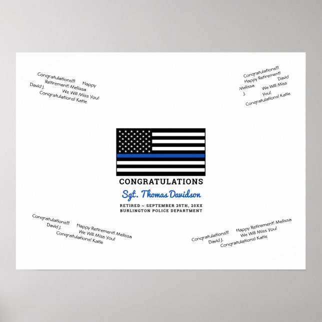 Police Retirement Thin Blue Line Gästebuchplakat Poster (Vorne)