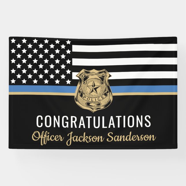 Police Retirement Thin Blue Line Herzlichen Glückw Banner (Horizontal)