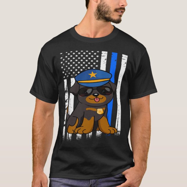 Police Rottweiler Dog Back the Blue Law Enforcemen T-Shirt (Vorderseite)