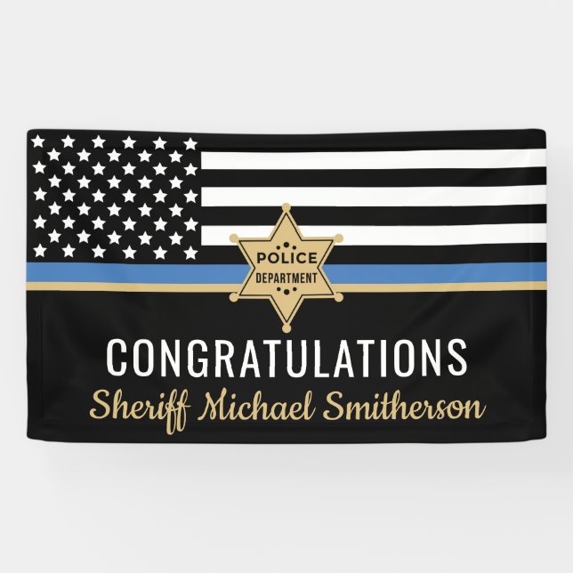Police Sheriff Retirement Thin Blue Line Flag Banner (Horizontal)