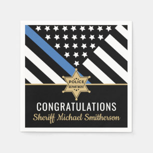 Police Sheriff Retirement Thin Blue Line Flag Serviette