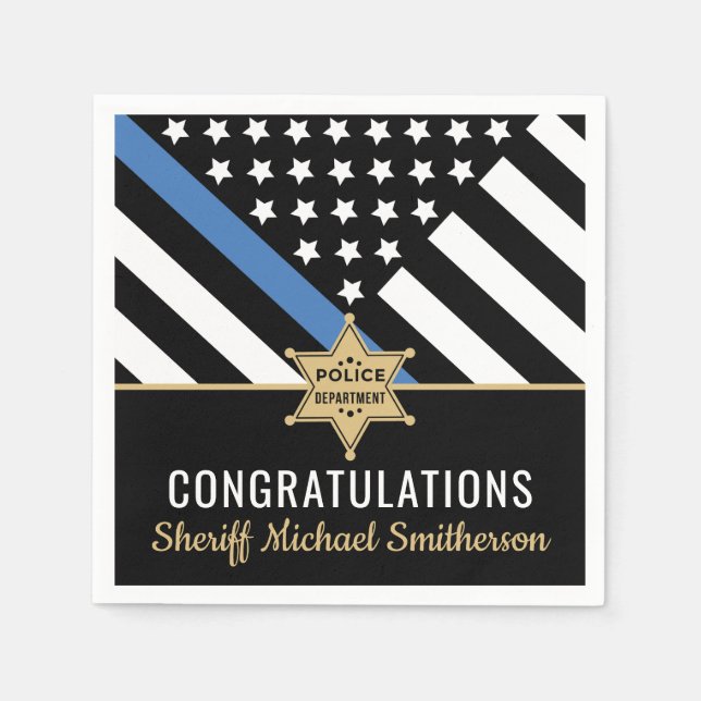 Police Sheriff Retirement Thin Blue Line Flag Serviette (Vorderseite)