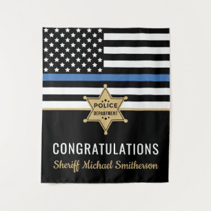 Police Sheriff Retirement Thin Blue Line Flag Wandteppich