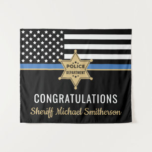 Police Sheriff Retirement Thin Blue Line Flag Wandteppich