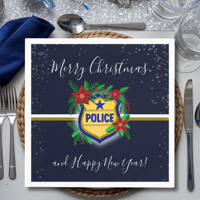 Police Shield Merry Christmas & Happy New Year Serviette (Von Creator hochgeladen)