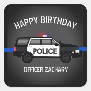 Police SUV Thin Blue Line Geburtstag Quadratischer Aufkleber