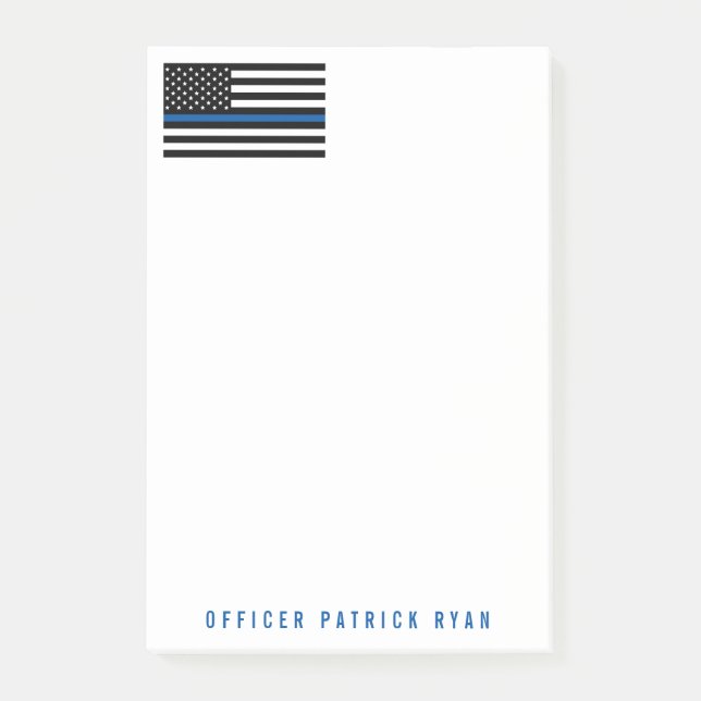 Police ThBlue Line American Flag Name 4 x 6 Post-it Klebezettel (Vorderseite)